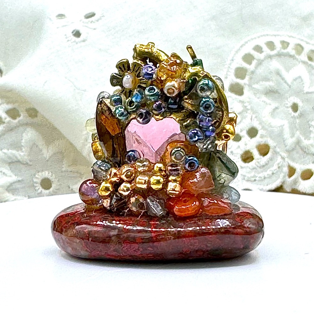 Unique Handmade “Little Rock” Adorned with seed beads.